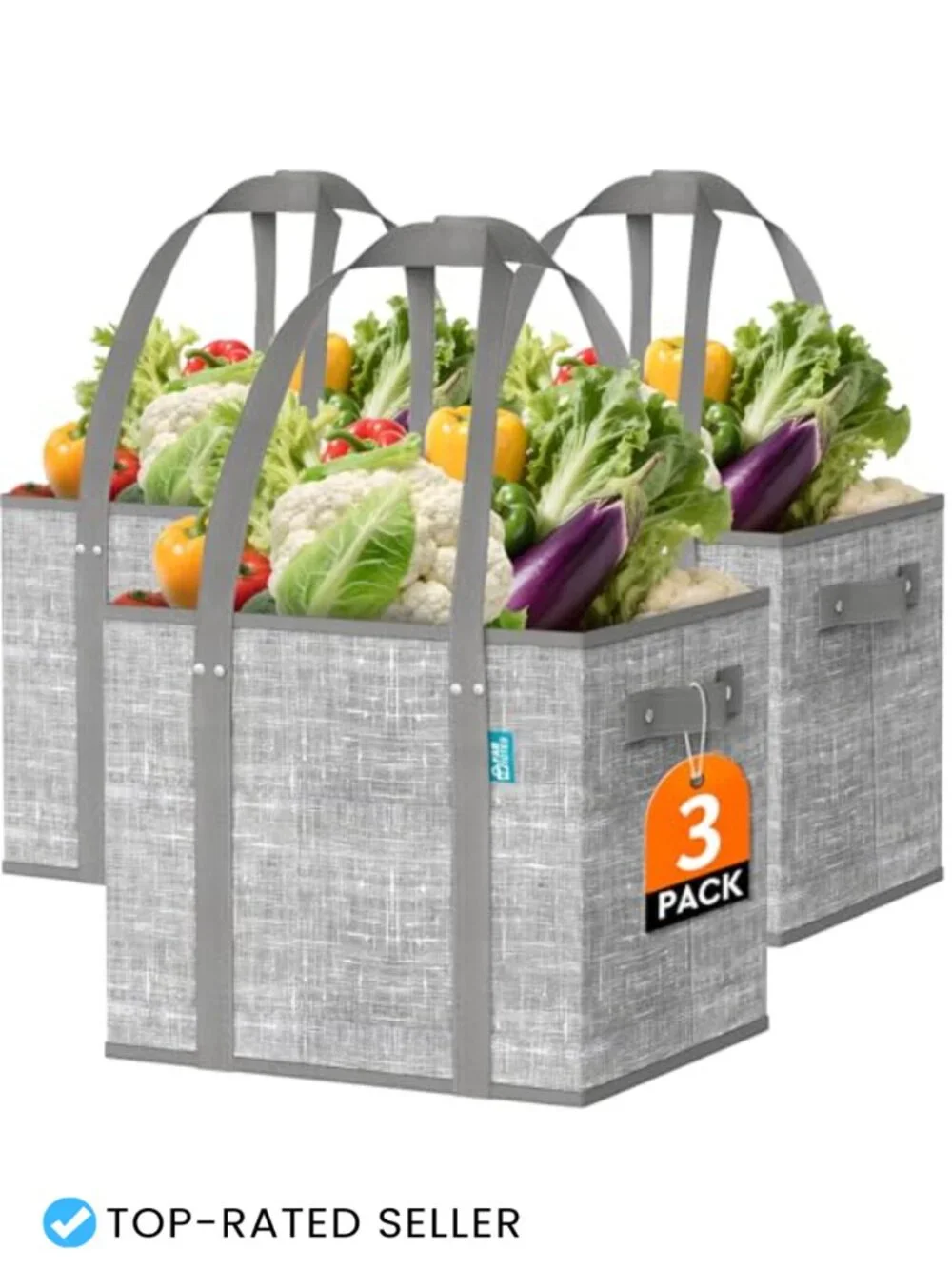 Reusable Grocery Bags, Large Foldable Shopping Tote with Reinforced Handles &